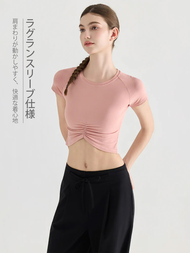 7A抗菌 フロントギャザー クロップドTシャツ