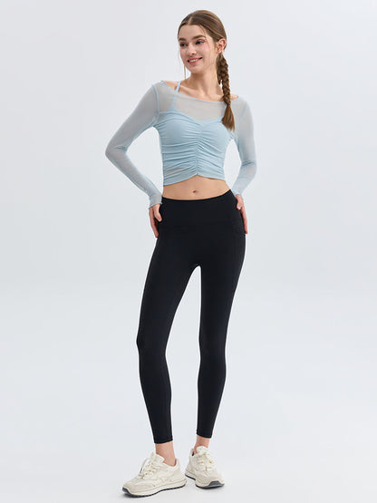 N66LYCRA®素材 美尻 マルチポケット付き 9分丈 レギンス