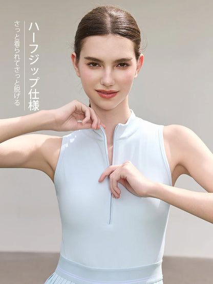 接触冷感 UVカット通気 プリーツ ワンピース パッド付き　